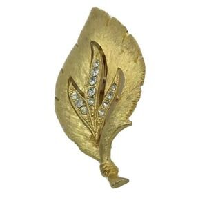 Jonette Jewelry Brooch Leaf Pave Rhinestones